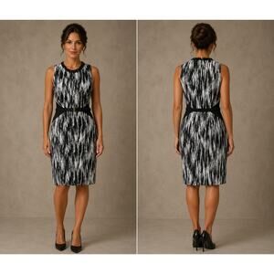 Cache Black White Dress Lined Stretch Removable Belt Body Shaping New NWT $168 0